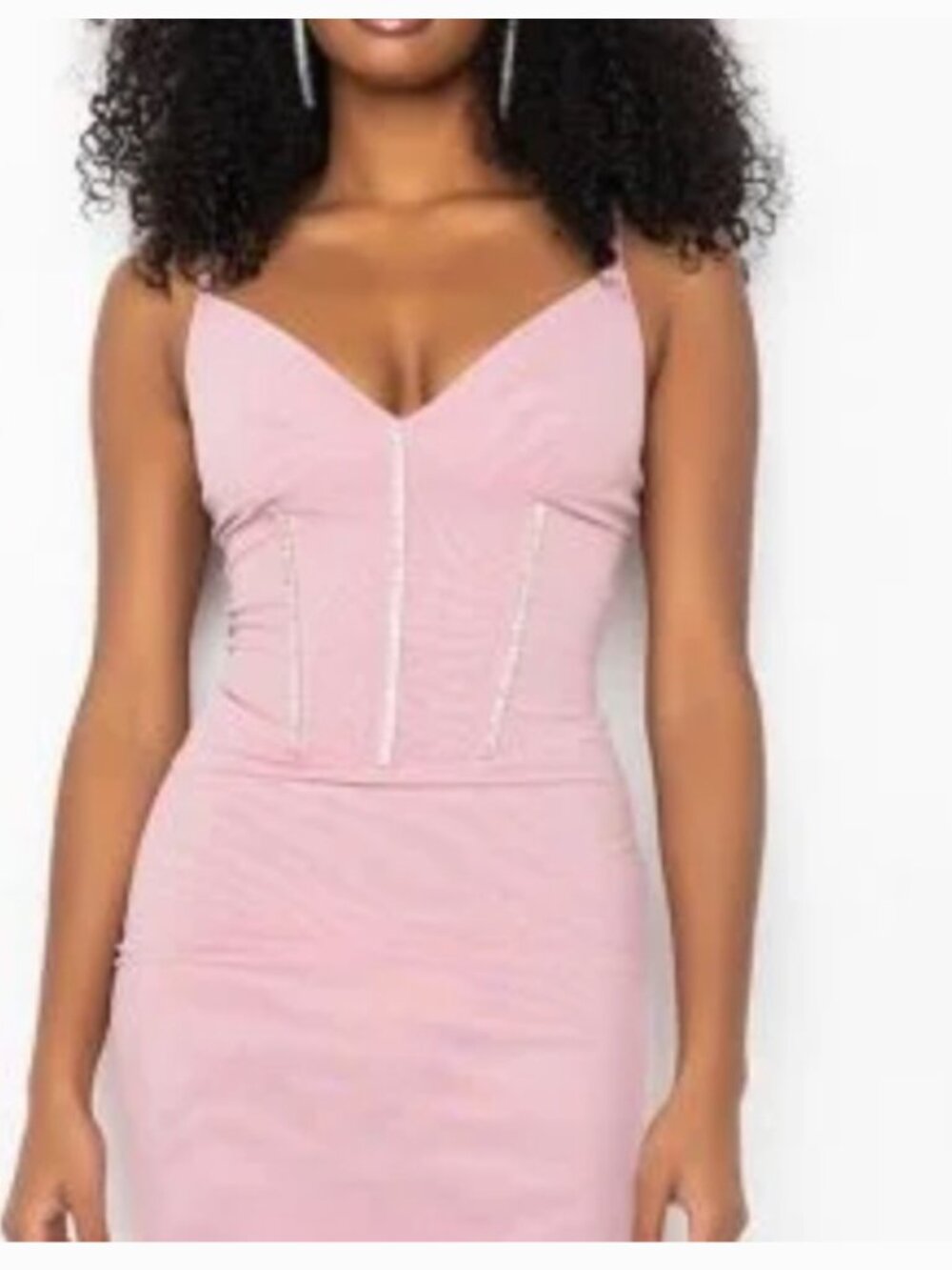AKIRA Pink Rhinestone Corset Mesh Midi Dress - Large